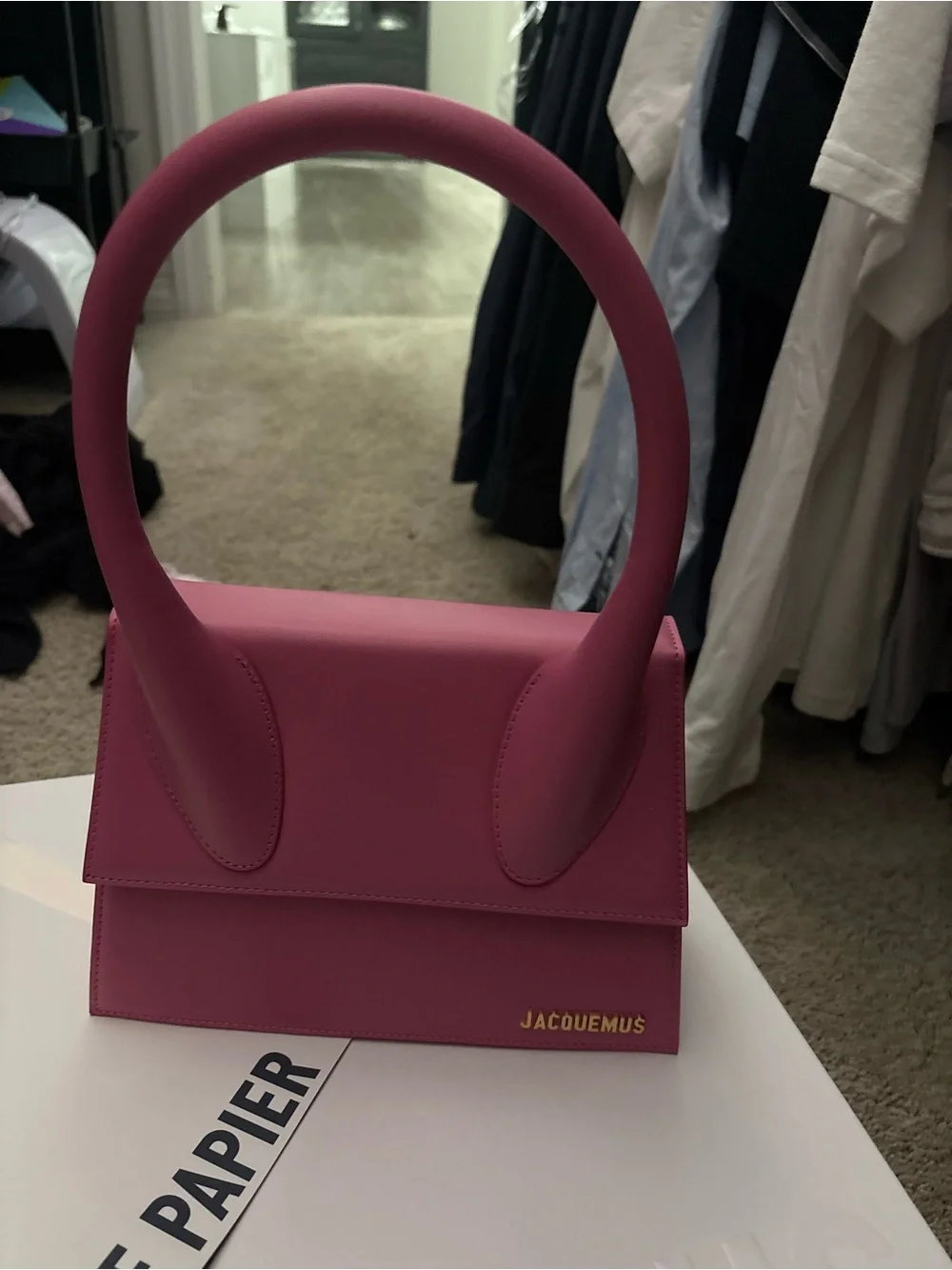 Jacquemus fuchsia leather mini top-handle bag